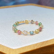 天然碧玺diy设计14k包金手工编织戒指送女闺蜜礼物厂家批发