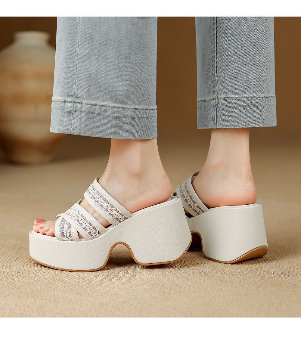 Sandal cao gót nữ quai chéo đế xuồng hở mũi gót 9 cm — màu đen, màu trắng ngà chi tiết 6