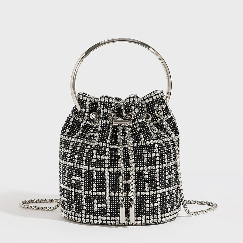 2025 Cross-Border Fashion Handbag For Women, Versatile Handmade Rhinestone Chain Shoulder Bag, Mini Bucket Handbag,_voghion.com