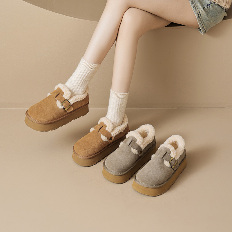 Augu Shiden Bocken de suela gruesa para mujeres 2025 nuevo otoño y invierno todo incluido con zapatos de algodón suaves de un pie zapatos de lana