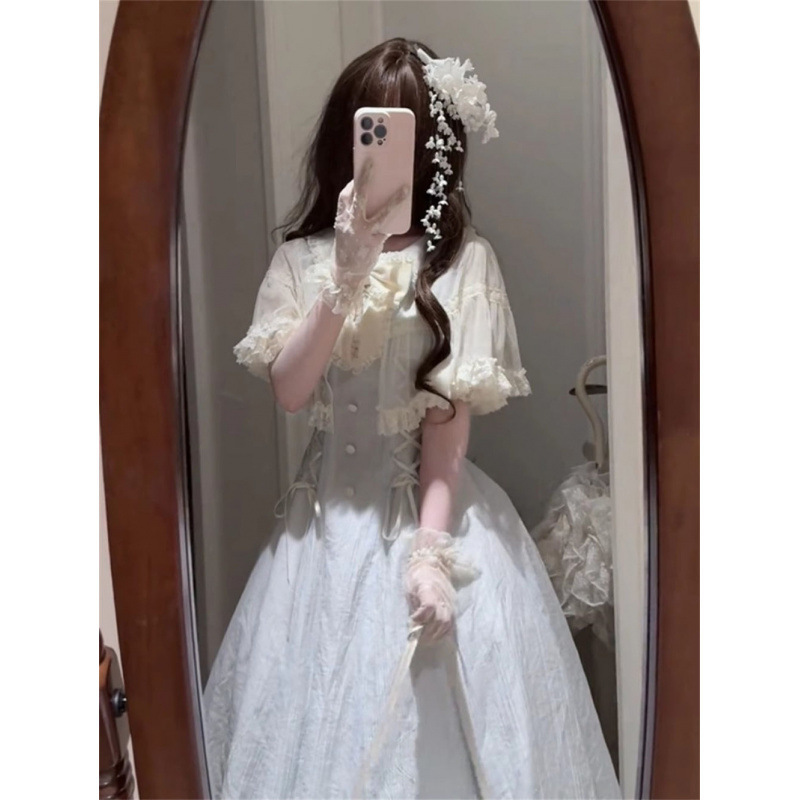 甜美少女洛丽塔蝴蝶结连衣裙夏季新款减龄收腰公主长裙子女|undefined