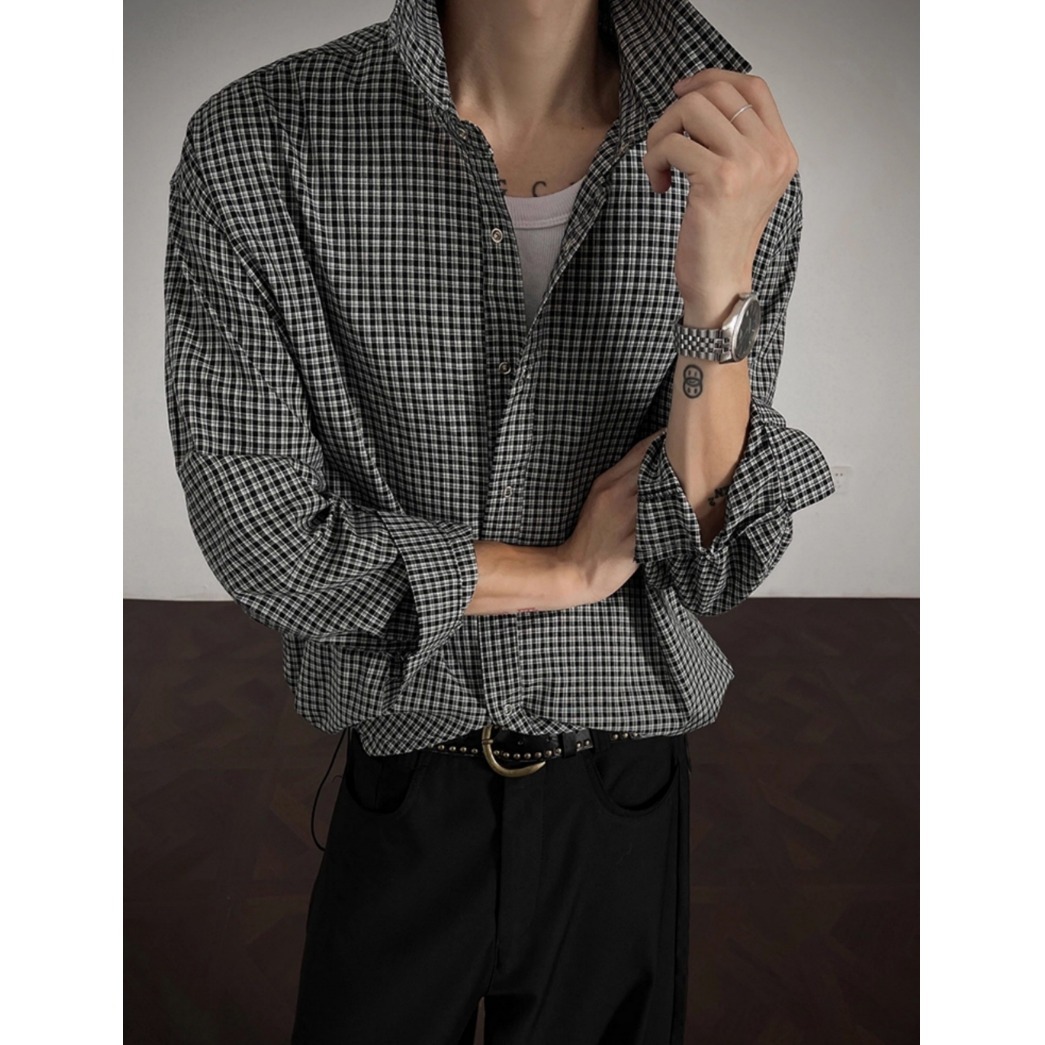 American High-End Simple Plaid Shirt Men's Autum New Cleanfi Versatile Shirt Couple Loose Jacket