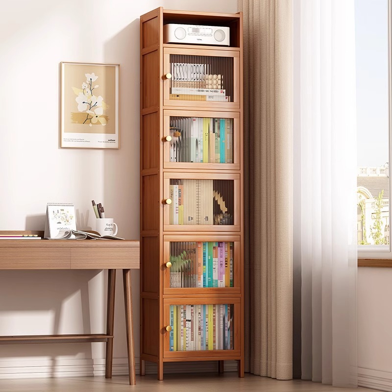 Simple Bookcase Dust-Proof Deepened Narrow Gap Storage Cabinet with Cabinet Door Bookshelf Floor-Standing Household Multi-Layer Book Rack