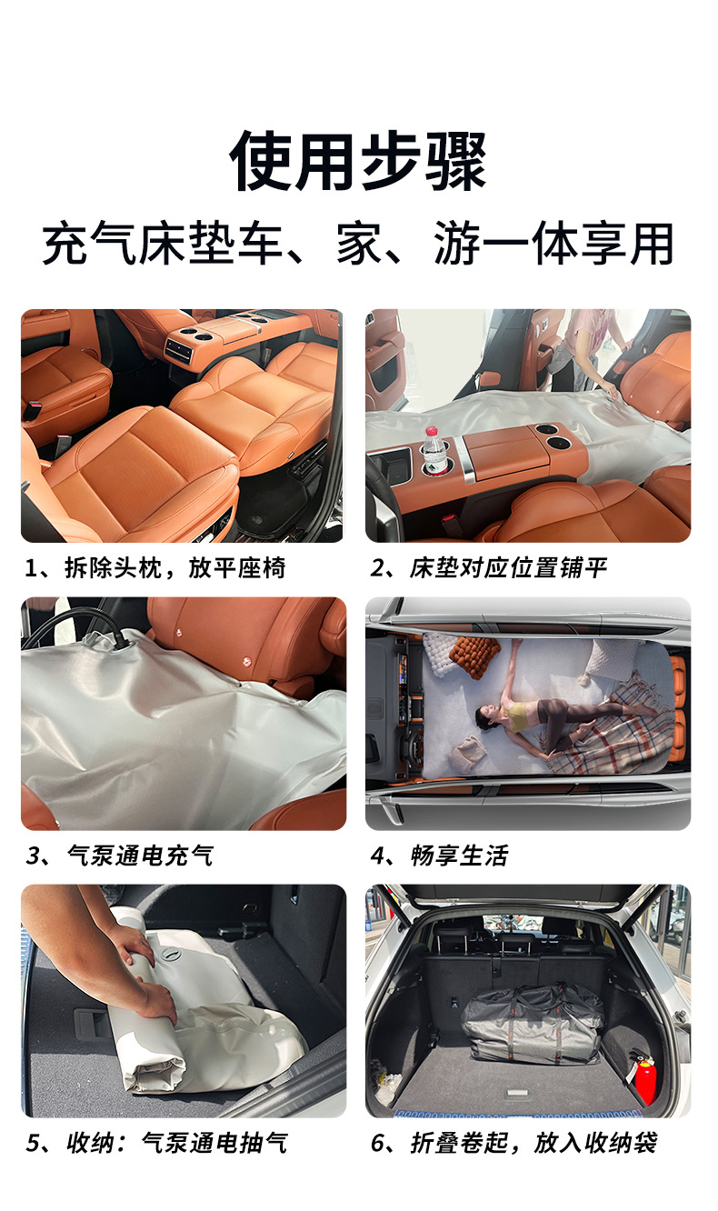 Car-Mounted Brushed Bottom Inflatable Mattress for Rear and Front Seats, Specifically for Wuling Starlight/Wuling Starlight S, Pvc Mattress