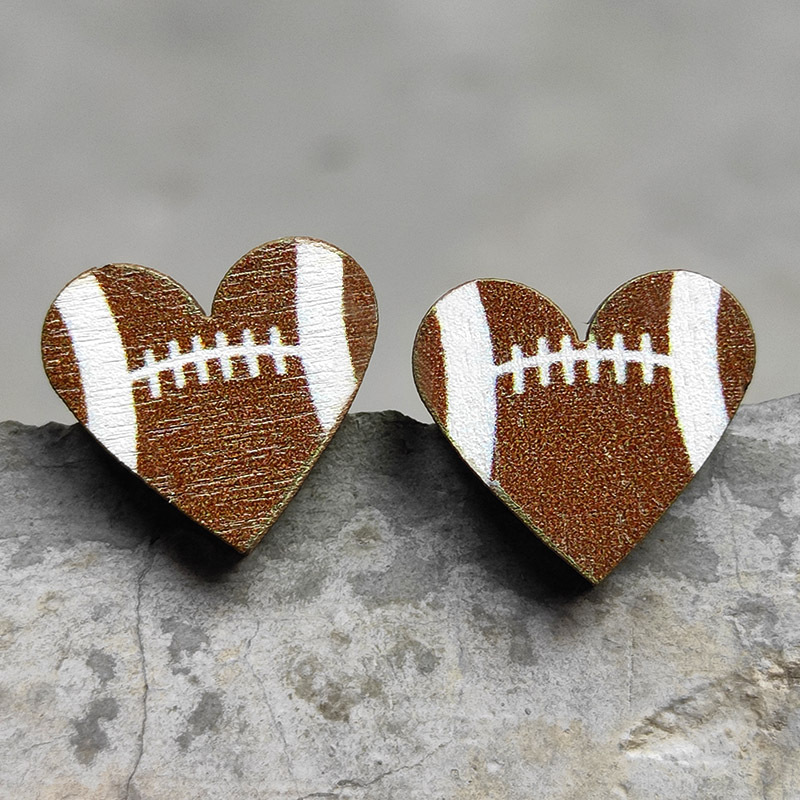 Original Design Basketball Football Wood Womenu0027S Ear Studs 1 Pair