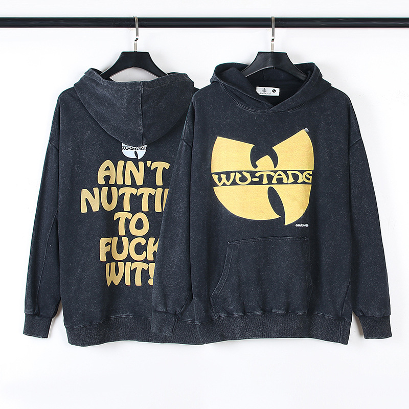 European and American Street Rock Band Wu-Tang Samidang Hooded Sweatshirt for Men and Women Loose Washed Retro Distressed Hoodie
