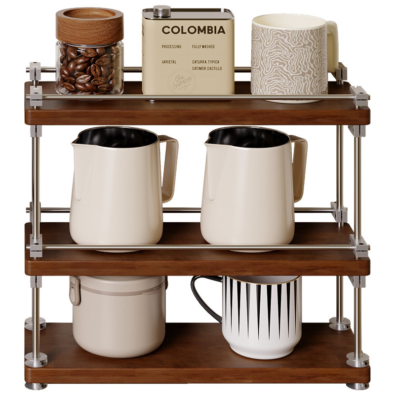 Estante de almacenamiento de eje óptico escritorio de madera maciza pequeño estante de taza de café esquina estante multicapa gabinete de maquillaje estante de almacenamiento medieval