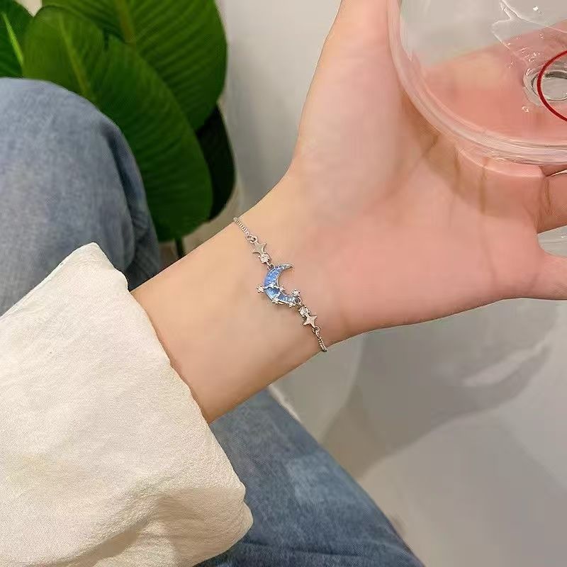 Moon Blue Star River Moon Star Bracelet Women's Design Sense Niche Fashion Summer Cold Wind Adjustable Hand Jewelry
