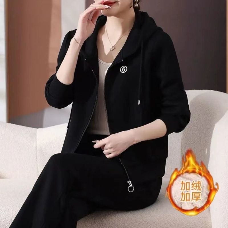 加绒运动服套装女秋冬2025新款时尚宽松洋气妈妈加厚休闲服两件套|undefined