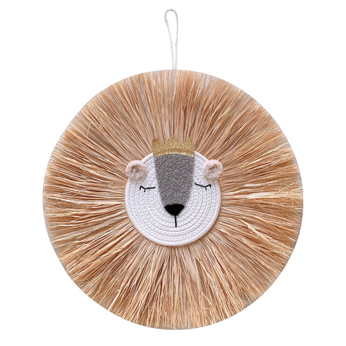 ins decoration Nordic style home children's room decoration pendant raffia woven tiger lion hanging wall decoration
