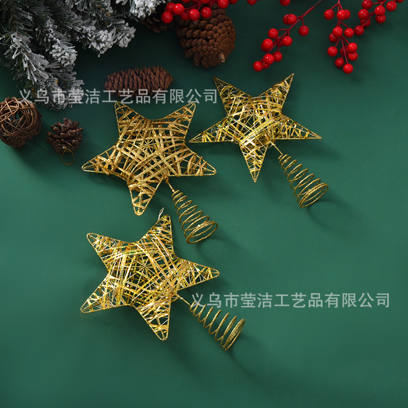 Cross-border Christmas Tree Top Star Christmas Decoration Tree Top Star Iron Star Tree Vine Star Christmas Festival Dress