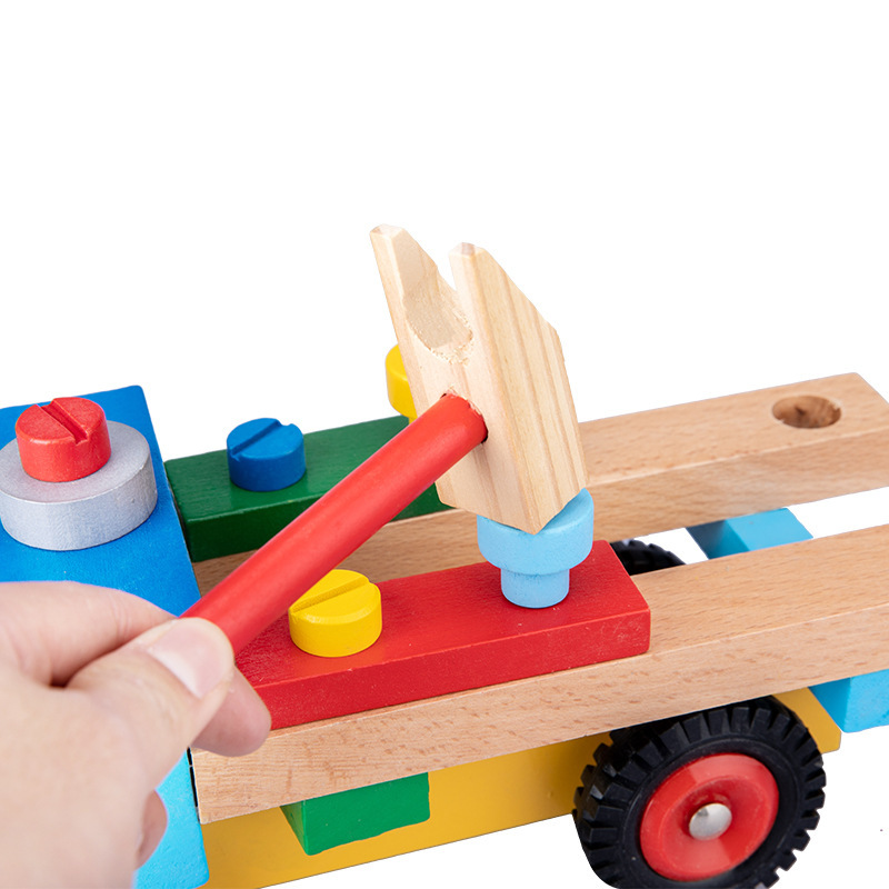 Cross-border children's wooden simulation engineering vehicle double-deck transport vehicle fire truck excavator aircraft nut tool toy car