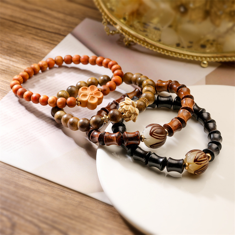 Nuevo estilo chino natural de madera negra pulsera de cuentas de bambú de Buda pulsera de cuentas de alta elevación pulsera de cuentas de mujeres ins estilo nicho lujoso