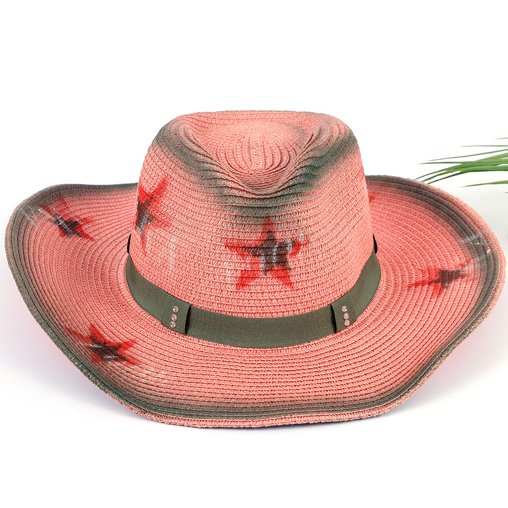 Rosa chica caliente chica occidental Denim sombrero nicho sombrero de paja protección solar Playa Sol sombrero verano