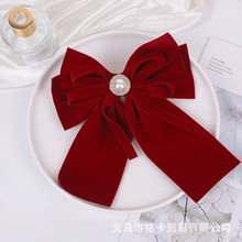 新款复古敬酒服头饰新娘红色结婚丝绒蝴蝶结发夹网红发饰韩式礼服