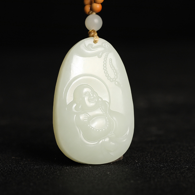 工厂货源新疆和田玉佛公玉牌精雕和田玉凤凰笑佛大肚佛玉石挂件