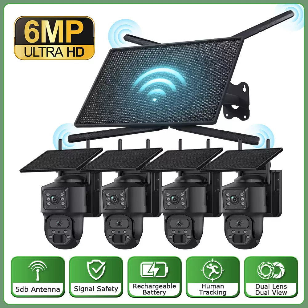 跨境新品太阳能wifi摄像头套装 6MP户外无线全彩夜视监控摄像头