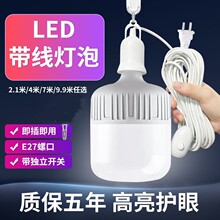 照明带线LED球泡灯E27螺口开关带线节能灯家用节能灯室内外专用灯