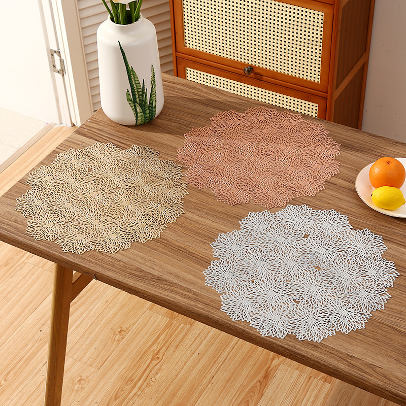 Amazon estilo francés cojín de PVC redondo creativo copo de nieve hueco sensación de alto nivel de lujo ligero restaurante aislamiento impermeable cojín