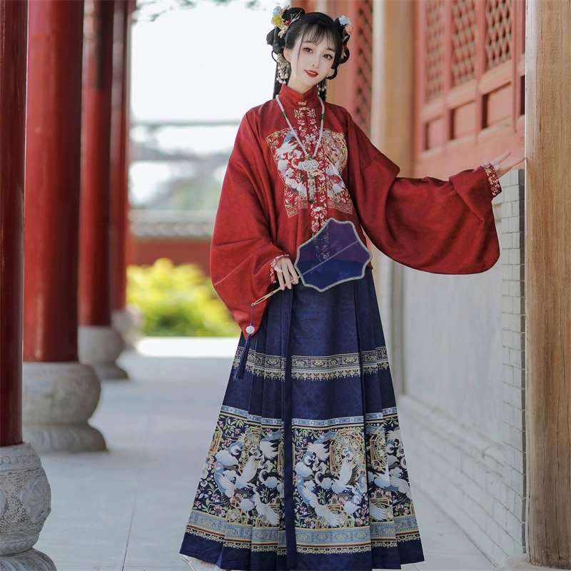 Весенний и осенний стиль Hanfu женский 2024 новый полный комплект конской юбки для взрослых воротник для повседневных взрослых осенью