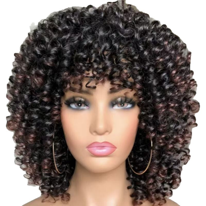 国境を越えたヨーロッパとアメリカのかつら女性用かつらメーカー卸売アフリカの小さな巻き毛爆発ヘッドマルチカラー化学繊維かつらフルヘッドセット|undefined