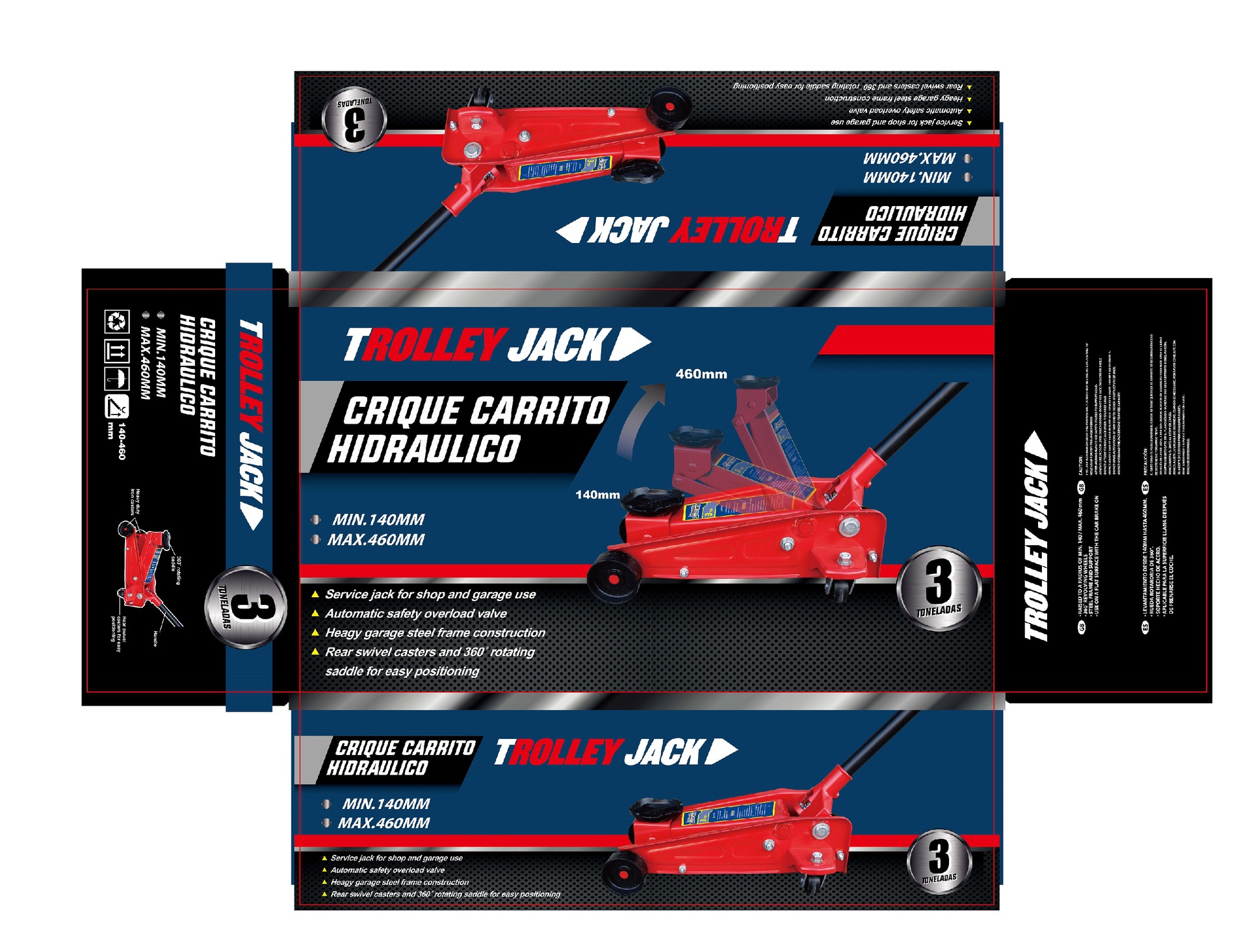 Top-mounted double pump 3T (net weight 32KG) 75MM-500MM, dynamic load 2.8T, static load 4T