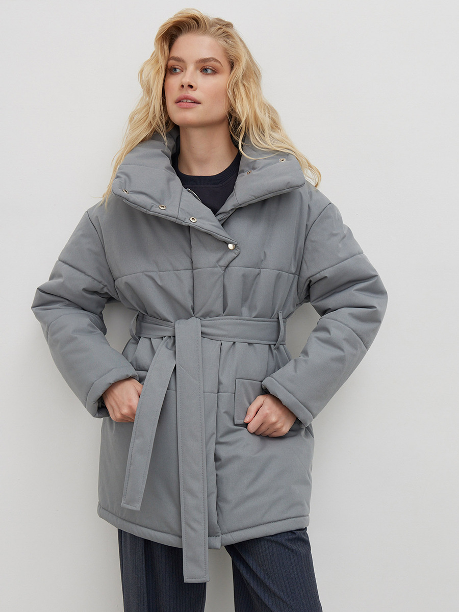 Chaqueta de algodón con cuello cruzado, estilo europeo y americano, nuevo modelo otoño-invierno 2025, cinturón elegante, longitud media irregular, entallada en la cintura, mangas largas. image 4