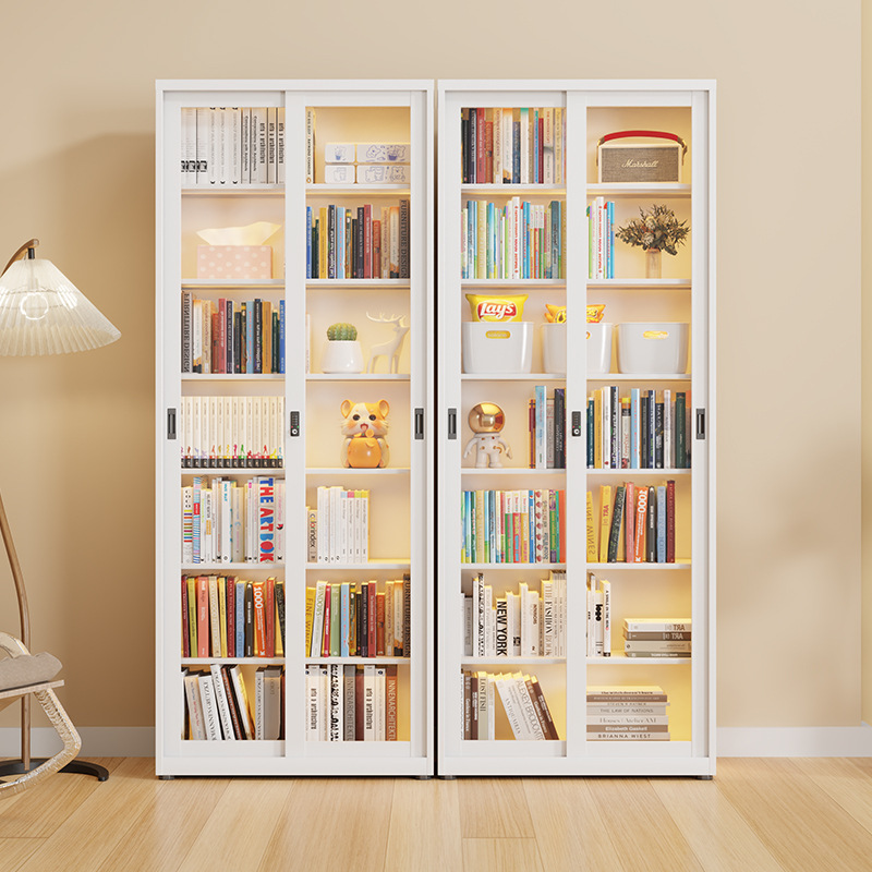 Bookcase sliding door glass living room with door integrated wall Children's bookshelf floor home multi-layer book shelf