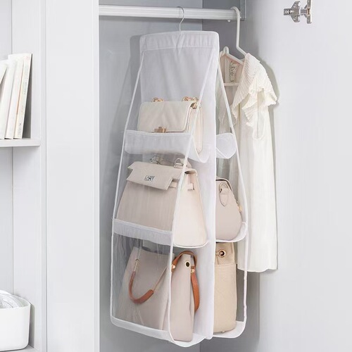 Bag Storage Hanger Fabric Double-Sided Multi-Layer Transparent Dustproof Bag Suspended Household Wardrobe Bag Organizer