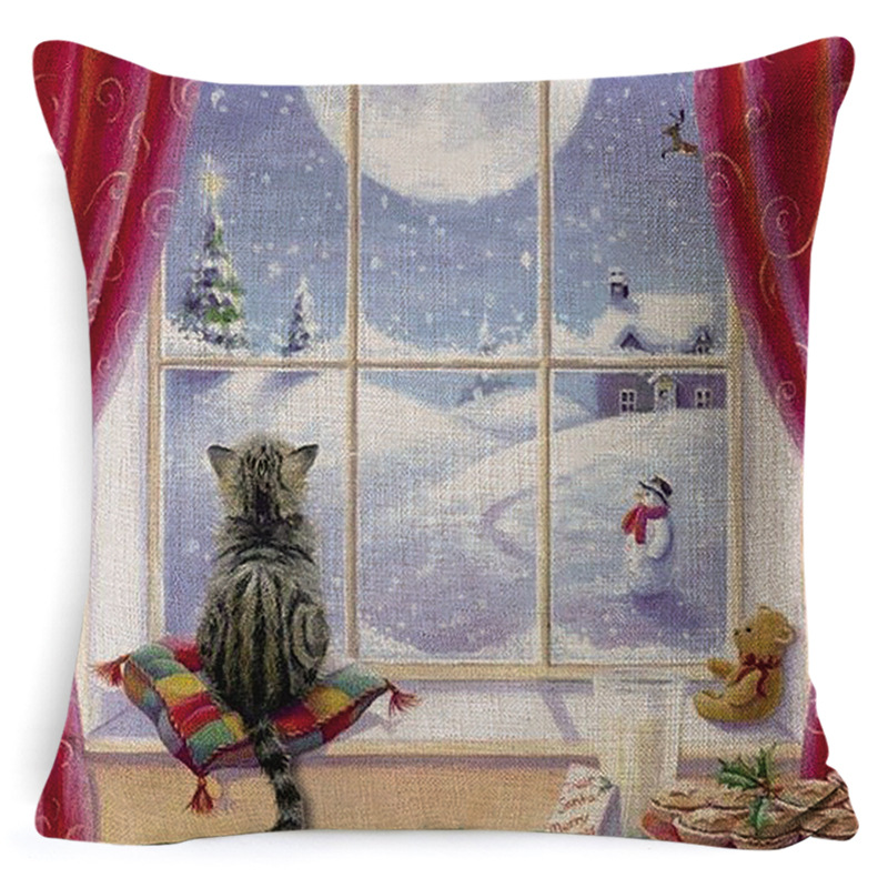 105g Weight Pillow Cases Home Textiles & Decor Type throw pillow, pillow case Event & Party Supplies Linen Material Christmas Festival Letter, Deer Pattern Retro Style Retro Letter Deer Linen Pillow Cases 3