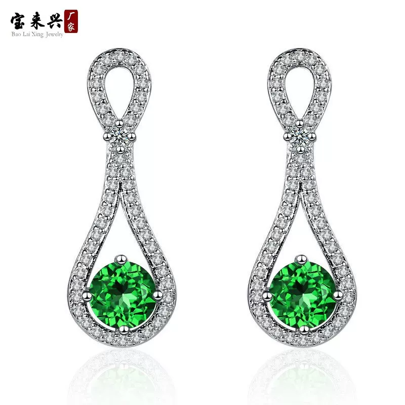 跨境亚马逊热卖流行气质女士耳钉满钻镶绿色锆石耳钉饰品批发