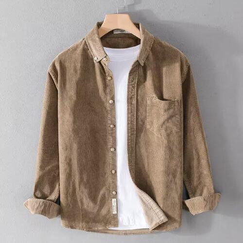 Men's Autumn/Winter Corduroy Jacket with Long Sleeves — Instagram-Friendly, Casual Hong Kong-Style Solid-Color Top in Plus Sizes, Trending Now