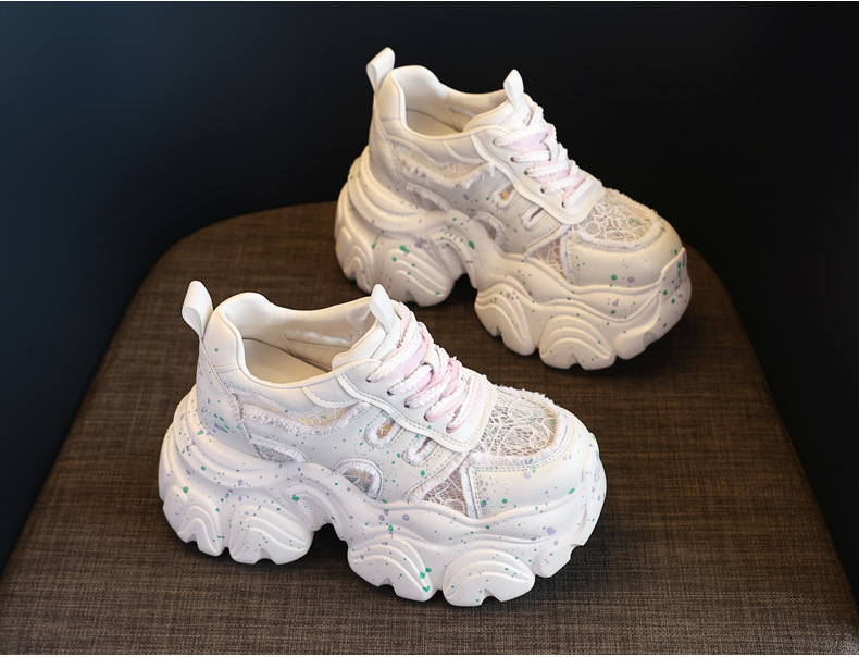 Giày sneaker nữ đế dày chunky lưới thoáng khí tăng chiều cao — Màu trắng chi tiết 5