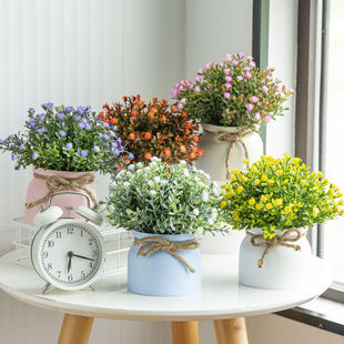Wholesale Hemp Rope Colorful Pots Full of Baby's Breath Potted Fake Flowers Decoration European Style Flower and Green Plant Ornaments Mengnuo