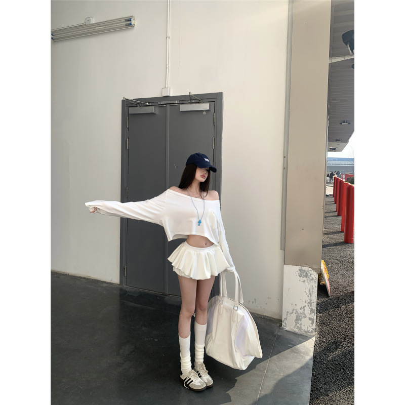 Xindaka White A-Line Floral Skirt for Women, Low-Waist Slim-Fit Hot Girl Short Skirt, Half Skirt, Skirt Pants