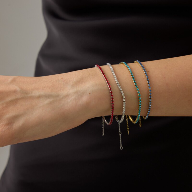 Cross-border light luxury simple fashion birthstone single row diamond bracelet, round zircon bracelet, tennis chain jewelry wholesale