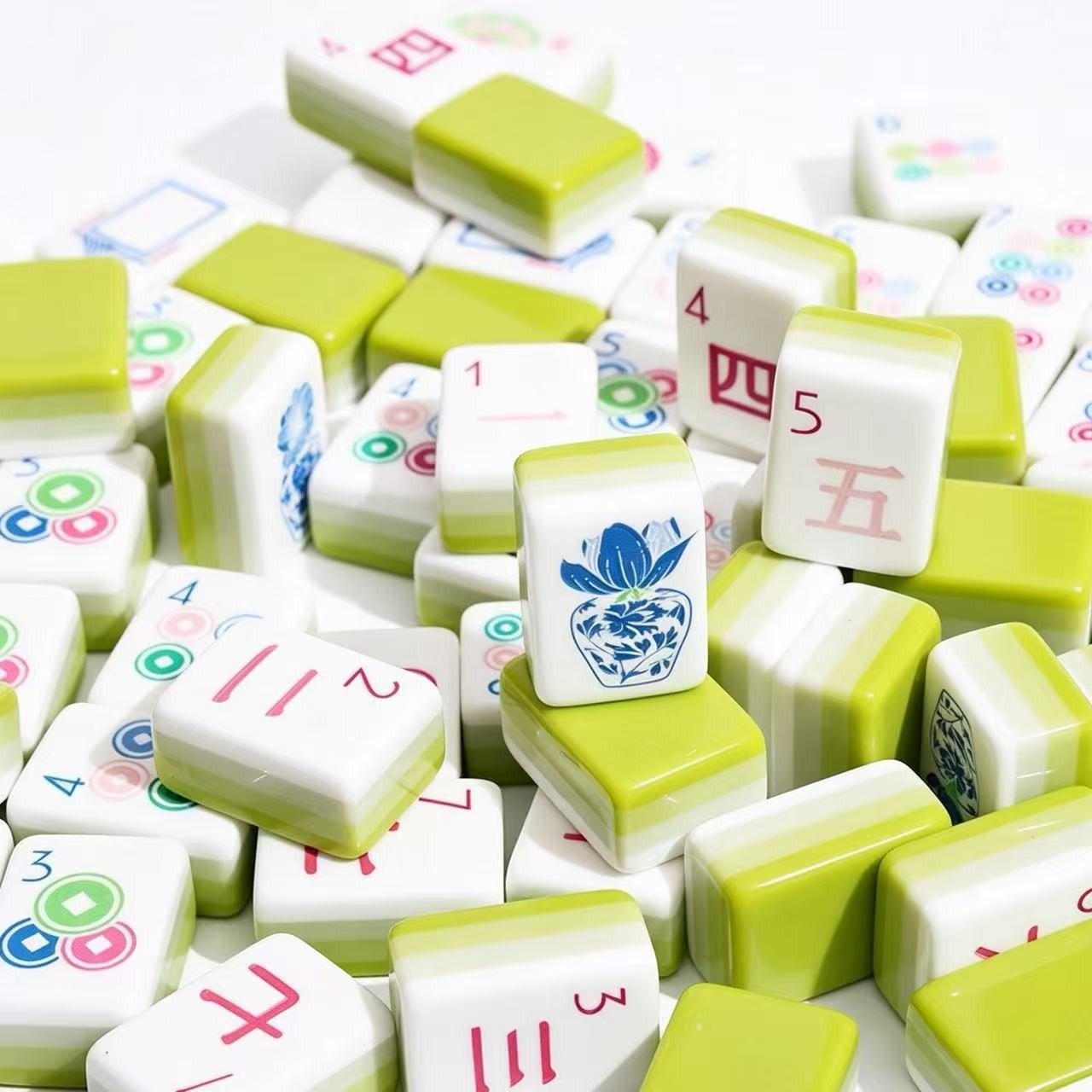 Cross-Border Acrylic Lemon Green American Mahjong Four-Layer Color-Blocking Mini Portable Leisure Entertainment American Mahjong Wholesale
