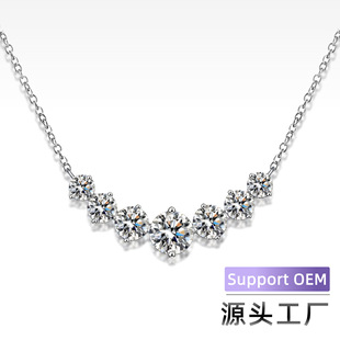 Seven Princesses Moissanite Necklace for Women, S925 Sterling Silver, Unique Design, High-End Clavicle Chain for Women, Direct from Factory, Diamond-Encrusted