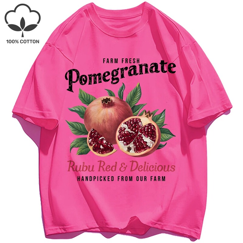 Cross-Border European Size Farm Fresh Pomegranate Fruit Print T-Shirt Women's Cotton Y2K T-Shirt All Matching Summer Styles