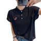 Polo Collar Striped Thin Ice Silk Knitted Sweater Women's Summer Loose Slimming Fresh Style Knitted Short-sleeved T-shirt Top