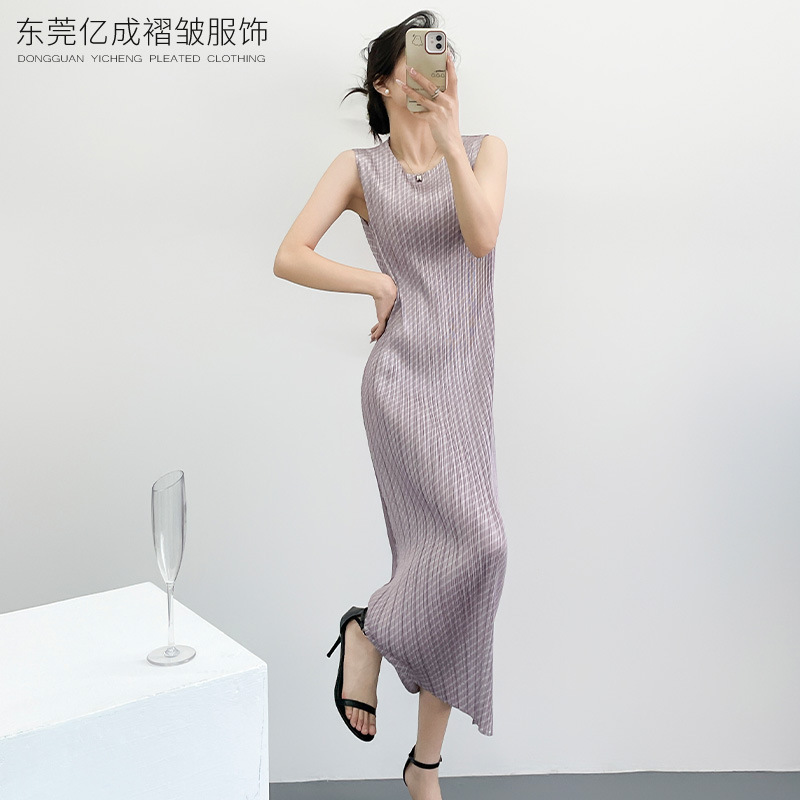 三宅褶皱青山限定款海边度假长款绝美气质无袖背心连衣裙女夏季|undefined