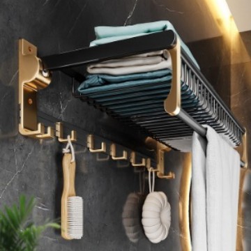 Punch-libre de espacio de aluminio toallero baño Baño hardware colgante traje malla cesta toalla rack