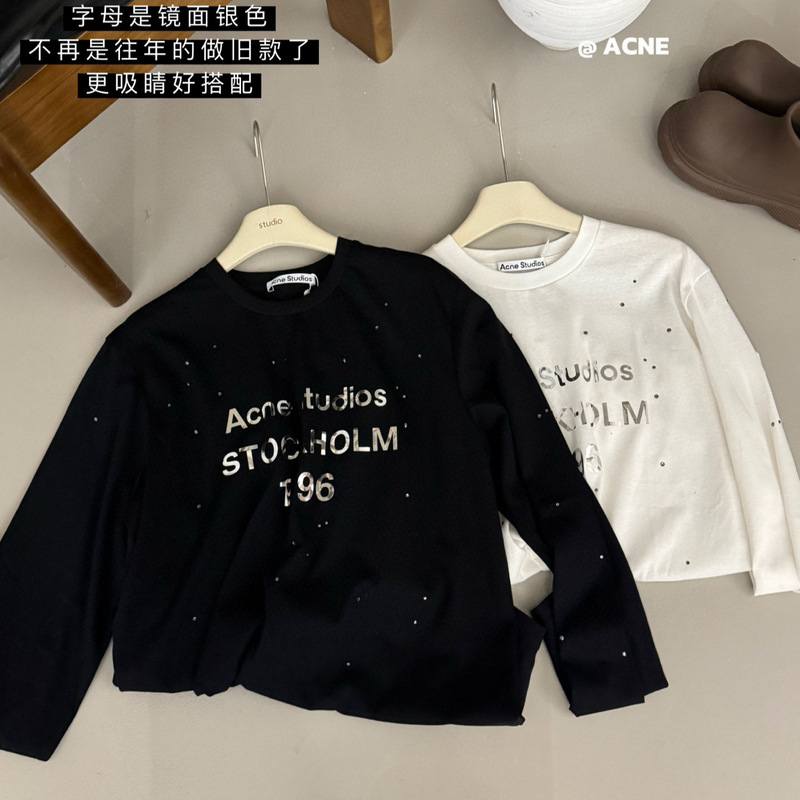 Real Photos in Stock |   Hot Girl Style 25Ss Autumn and Winter Ac Brand North America Limited Edition 1996 Mirror Letter Rhinestone Long-Sleeve T-Shirt