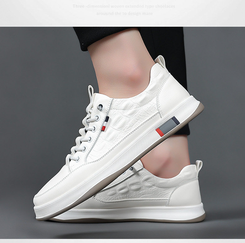 Giày sneaker nam cổ thấp da bò hai lớp, đế bằng, dây buộc phía trước — PZ2389 màu trắng, PZ2389 màu đen chi tiết 22