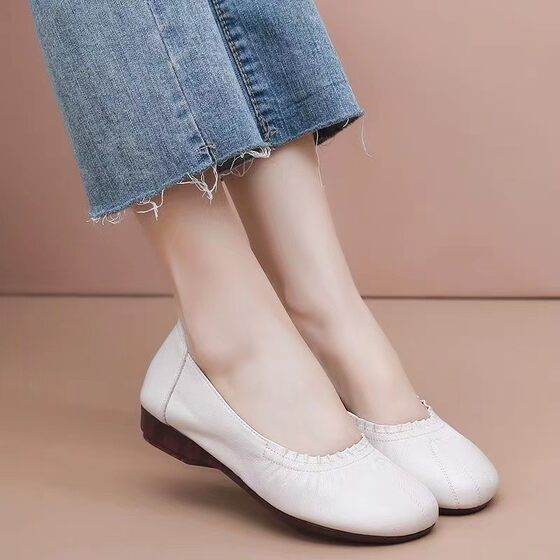 Autumn 2024 New Soft Leather Soft Sole Egg Roll Shoes Comfortable Flat Single-layer Shoes Women's Shallow Mouth Shoes All-match Loafers