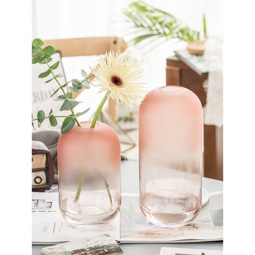 European and American pink frosted glass vase, hotel model room flower vase, living room decoration ornaments wholesale