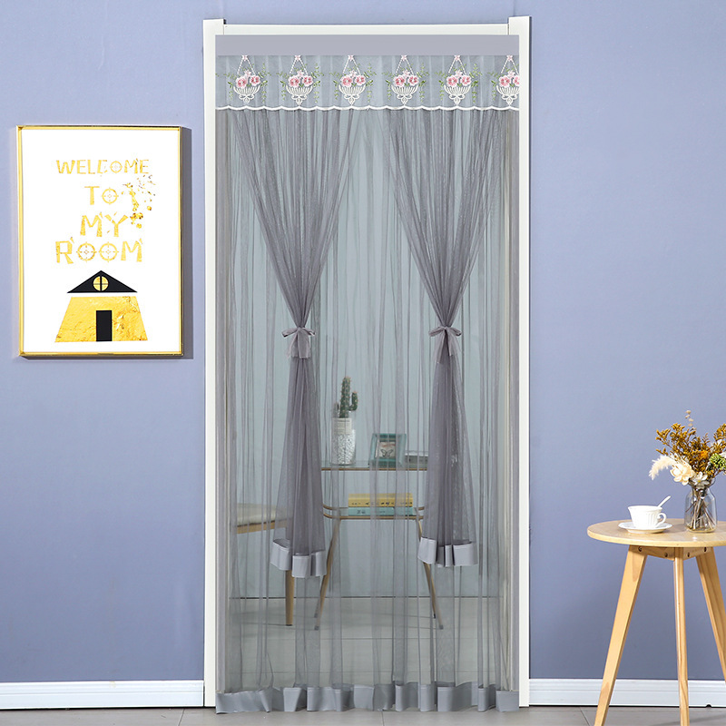 No Punching Anti-Mosquito Door Curtain Fabric Internet Celebrity Gauze Curtain Bedroom Lace Door Curtain Partition Curtain 2023 Spring Hanging Double Layer