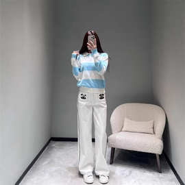 2025冬季新款南油dio优雅知性气质学院风撞色条纹polo领针织衫女