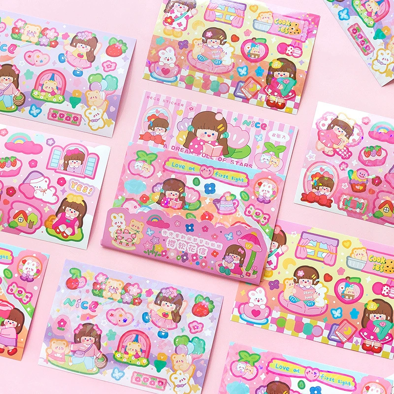 Сообщение Qunxingyun Набор наклеек Dream Sticker Cute Girl Flash Mulk Card Handbook Decoration Patching 8 штук и 4 модели