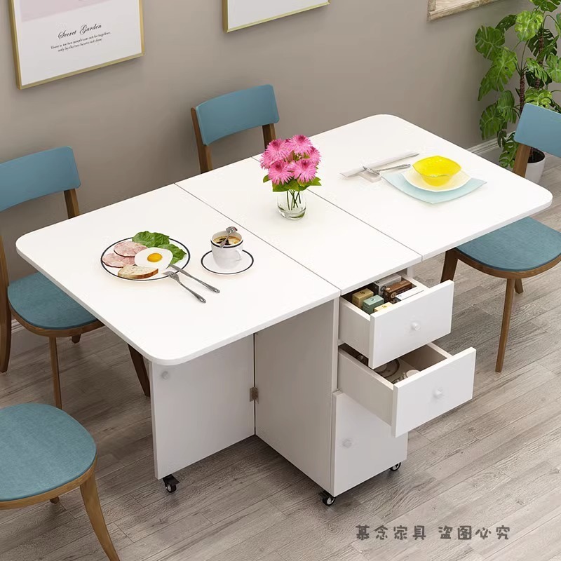 Mesa plegable simple, mesa de comedor de tipo pequeño, mesa de comedor retráctil multifuncional con cajón, gabinete de comedor rectangular